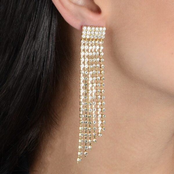 Brinco Dourado de Luxo com 123 Pedras de Strass - Imagem 2