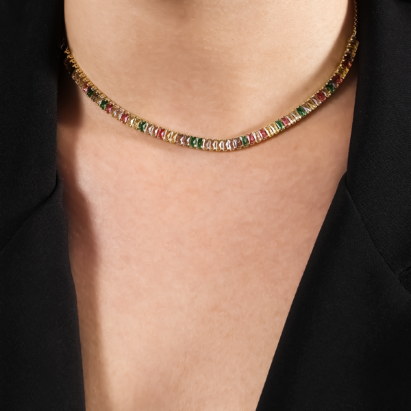 Colar Dourado Chocker de Pedras Coloridas - Imagem 2