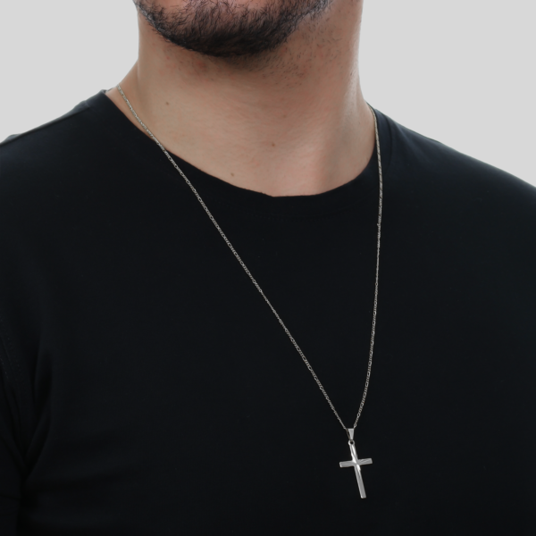 Pingente Prateado Masculino de Cruz - Imagem 2