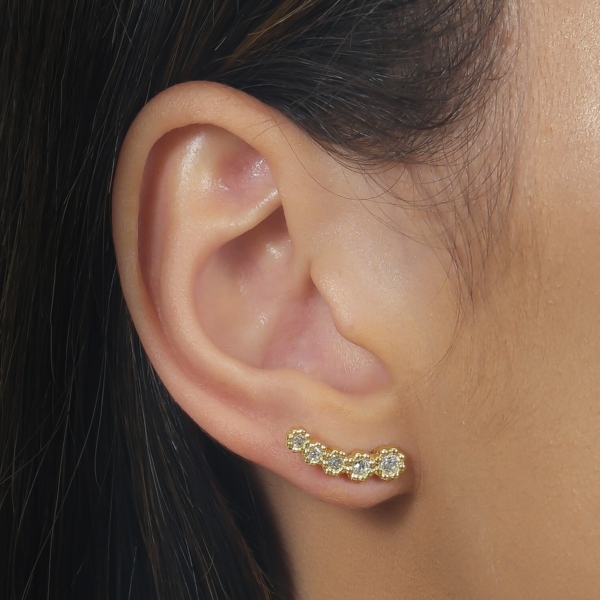 Brinco Dourado Ear Cuff 5 Pedras Zircônia - Imagem 2