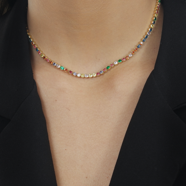 Colar Dourado Chocker Riviera Pedras Coloridas - Imagem 2