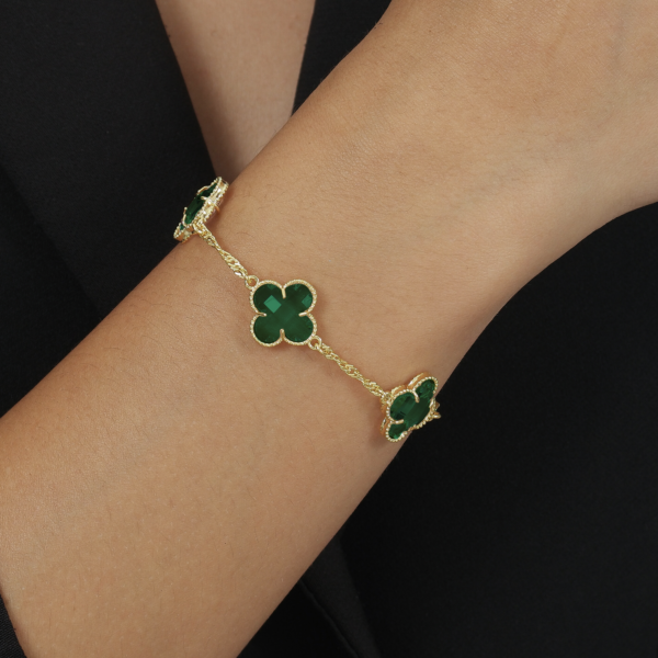 Pulseira Dourada Trevos Zircônia Verde - Imagem 2