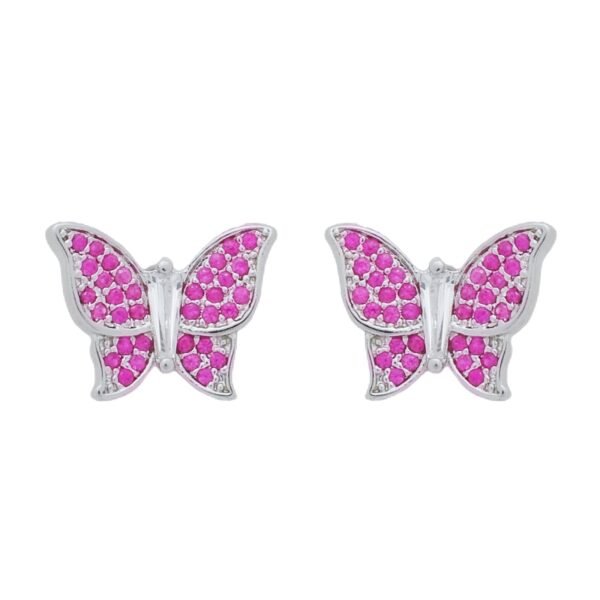 Conjunto Prateado de Borboletas Cravejado de Zircônia Rosa - Imagem 3