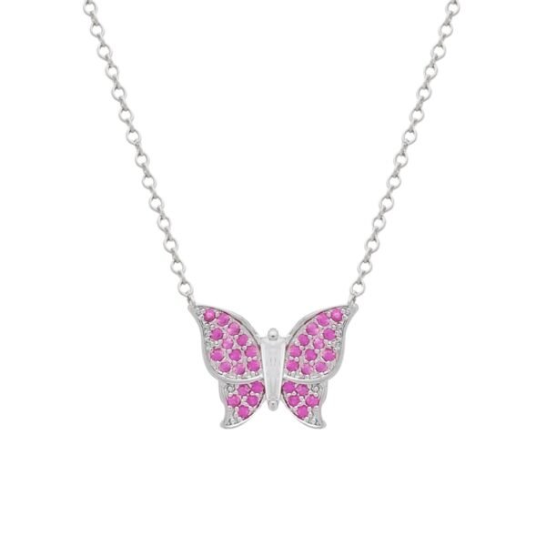 Conjunto Prateado de Borboletas Cravejado de Zircônia Rosa - Imagem 4